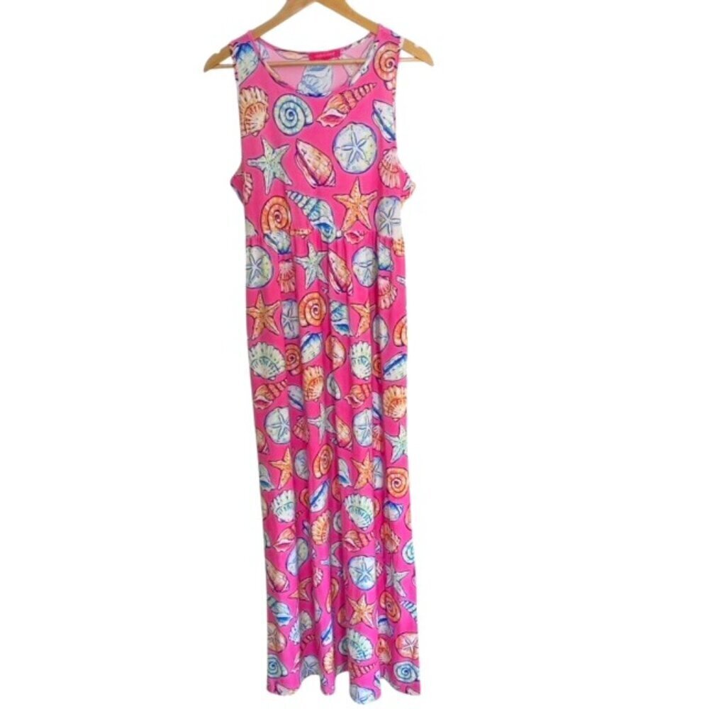 Simply Southern Pink Shell Print Maxi Dress Large